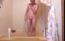 Solo Regin: Nerdy sissy in pig tails strips &amp;amp; takes a shower playing...