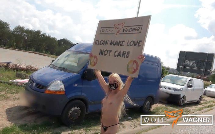 Wolf Wagner Com: Tesla protest! Nude for a greater good! Kitty Blair demonstrates...
