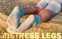 Mistress Legs: Sexy Soles in Cute Turquoise Nylon Socks on the Seashore...