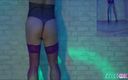 Nylon deluxe: Nylondelux in purple stocking foam party