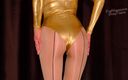 Shiny teens: 702 Gold spandex leotard and nude shiny pantyhose with backseam
