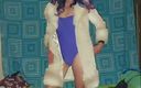 Lizzaal ZZ: White coat and purple swimsuit