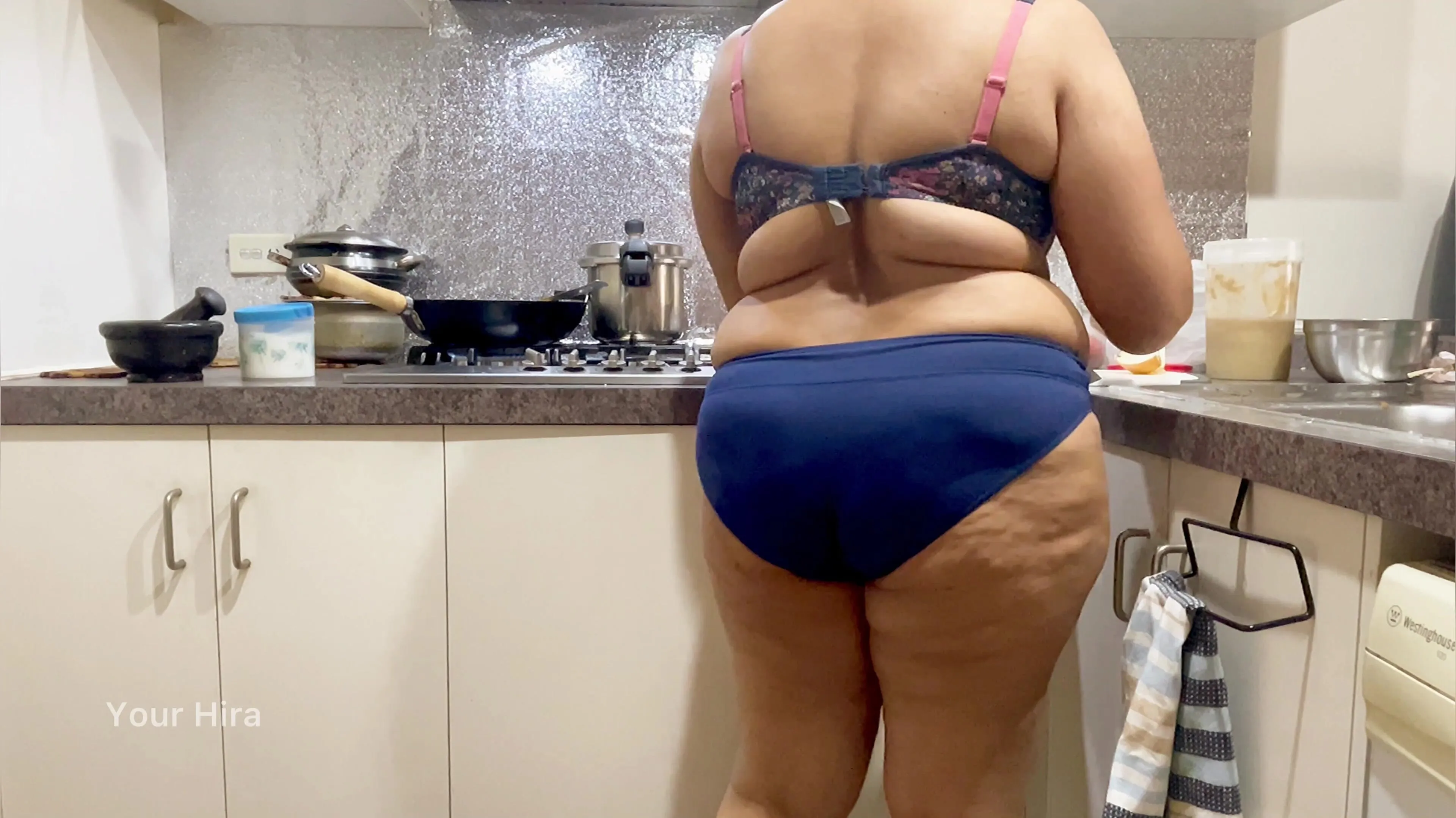 Beautiful Indian wife teases in lingerie while cooking by Your Hira Faphouse